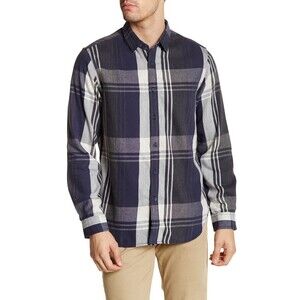 New Mens NWT Plaid Shirt Howe Blue Dark Gray White L Button Down Cotton Woven